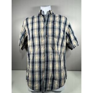 Carhartt Short Sleeve Plaid Shirt Small Blue Tan 100% Cotton Work Casual Small
